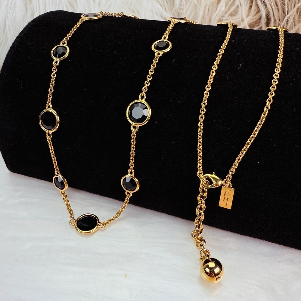Kate Spade Goldtone and Black Confetti Long Layering Necklace